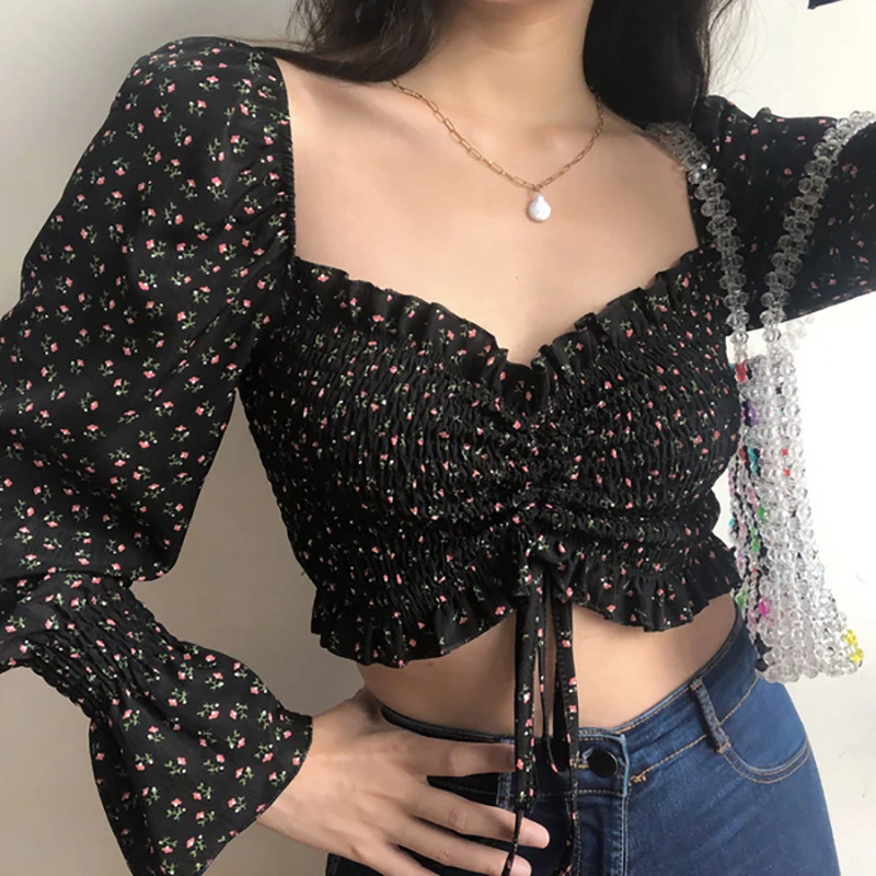 Женская рубашка BKCJQA на раннюю осень в стиле ретро с квадратным воротником и