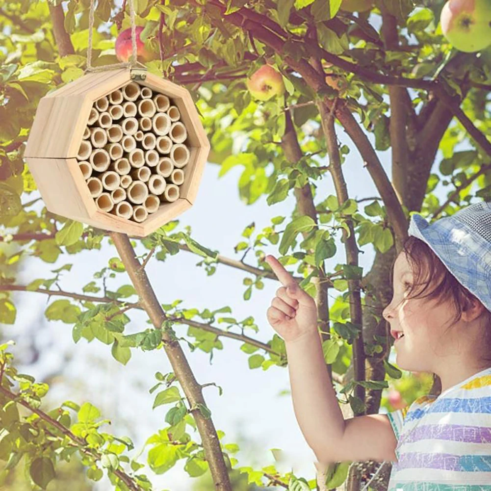 

Wooden Tube Bee Hive Insect House Mating Box Garden Beekeeping Handmade Natural Bamboo Bee Hive Attracts Peaceful Bee Pollinator