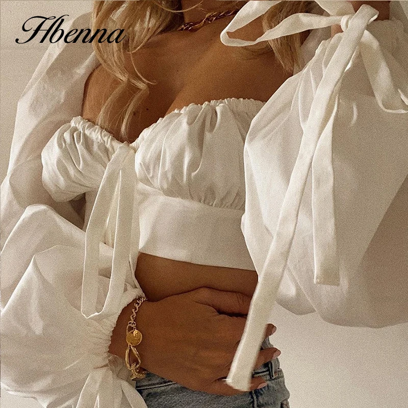 

Женский укороченный Топ с длинным рукавом-фонариком и V-образным вырезом