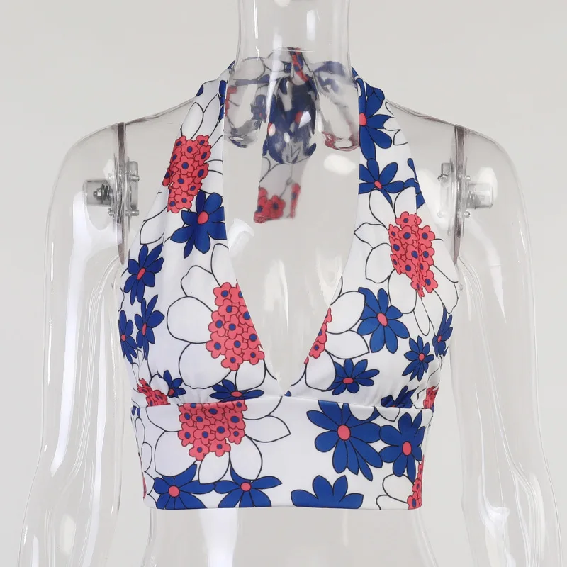 

Fashstreet Sexy Bodycon Backless Camisole Women Slim Halter Fashion Printing Casual Crop Top Chic Streetwear Navel Tank Tops