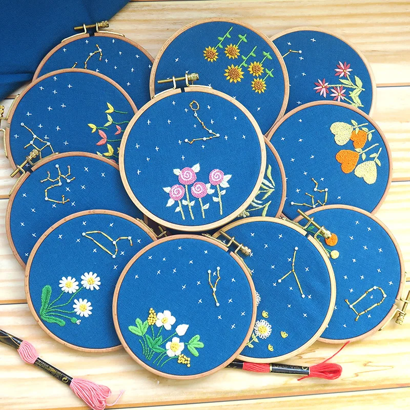 

DIY Embroidery Kit Flower Printed Constellation Needlework Cross Stitch Handmade Sewing Art Craft Creative Painting Home Decor