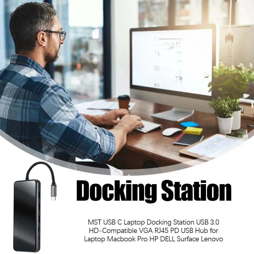 

MST USBC Lapcking Station USB 3.0 HDMI-Compatible Laptop VGA RJ45 PD USB Hub for Macbook Pro for HP for DELL Surface