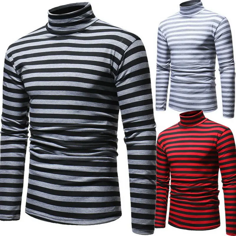 Осень 2021 Мужская футболка с длинным рукавом новая Корейская полосатая водолазка