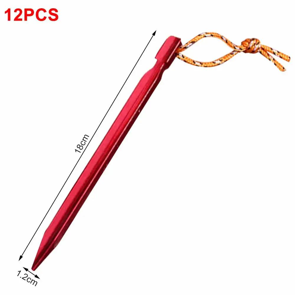 

Колышки для палатки из алюминиевого сплава 12 шт., гвозди с веревкой, идеально подходят для кемпинга, пешего туризма, палатки с защитой от вет...