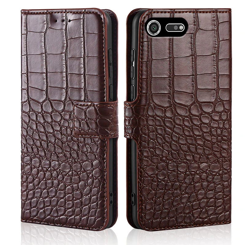 

Компактный чехол-книжка для Sony Xperia XZ4 из кожи крокодила с отделением для карт и подставкой