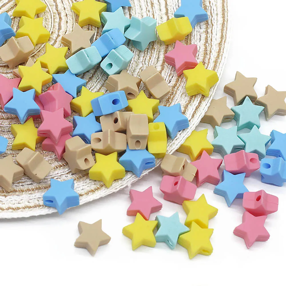 Cute-Idea 5pcs Mini Star Silicone Beads Baby Chew Nursing beads DIY Baby teething Pacifier Chain Toys Accessories Baby goods