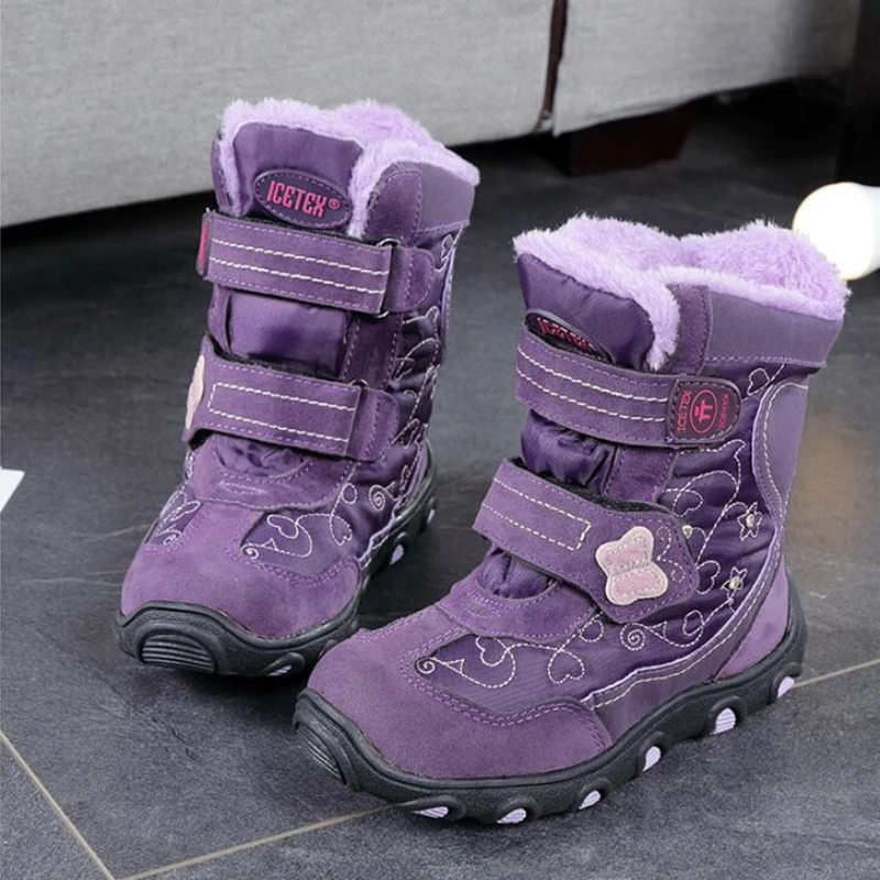 

Children's Winter Snow Boots For Baby Girl Shoes Kid's Boys Fashion Plus Velvet Warm Waterproof Non-slip Boot TPR Purple