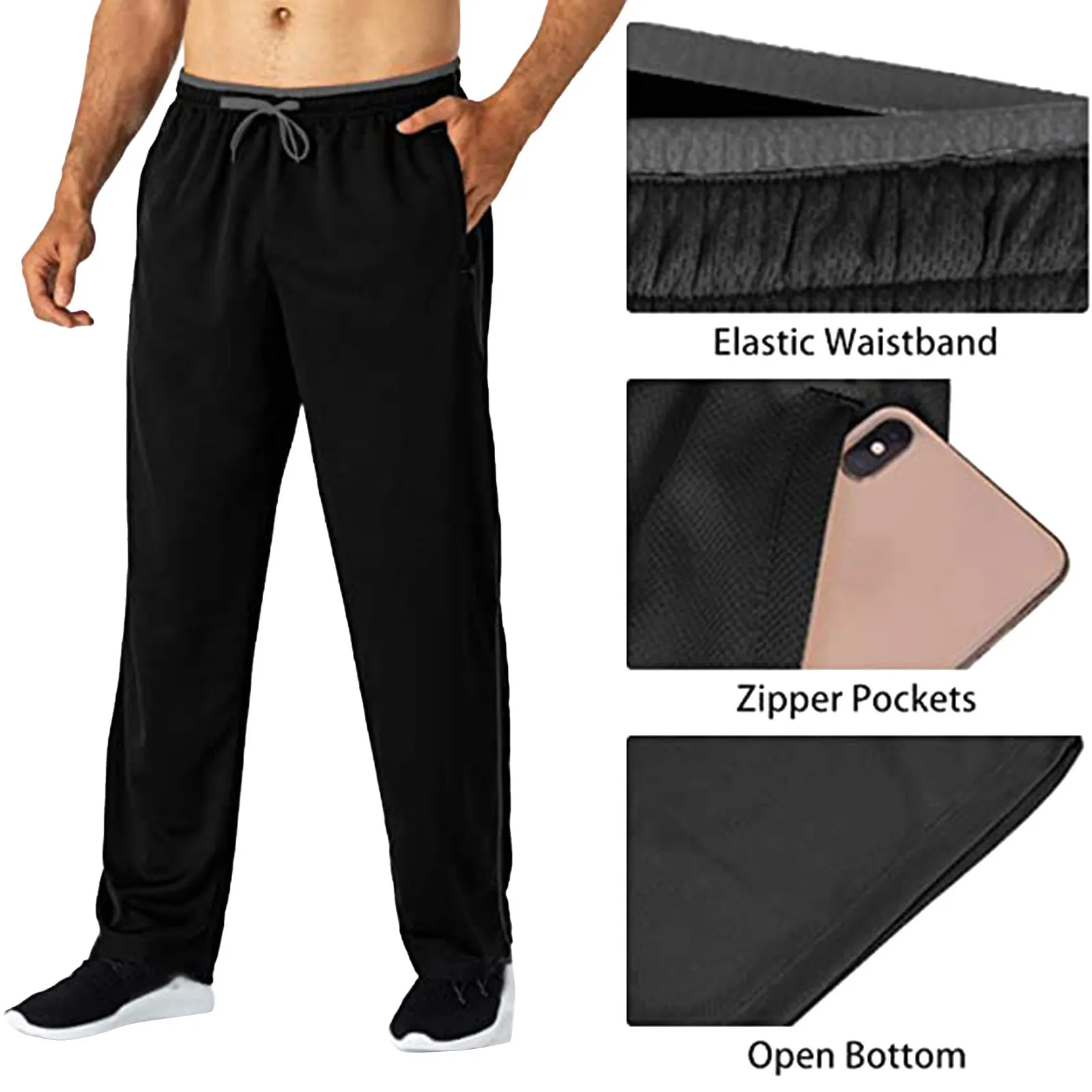 Мужские легкие штаны для бега на молнии с карманами и эластичной талией