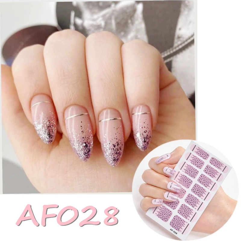

14tips/sheet Colorful Shinny Full Nail Art Tips DIY Adhesive Wraps Waterproof Nail Stickers Decorations Manicure Drop Shipping