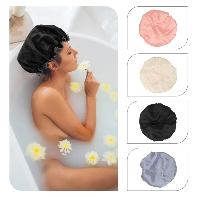 

4Pcs Oilproof Bathing Caps Shower Accessories Elastic Shower Caps Bathing Headgear for Home Adults Bathroom