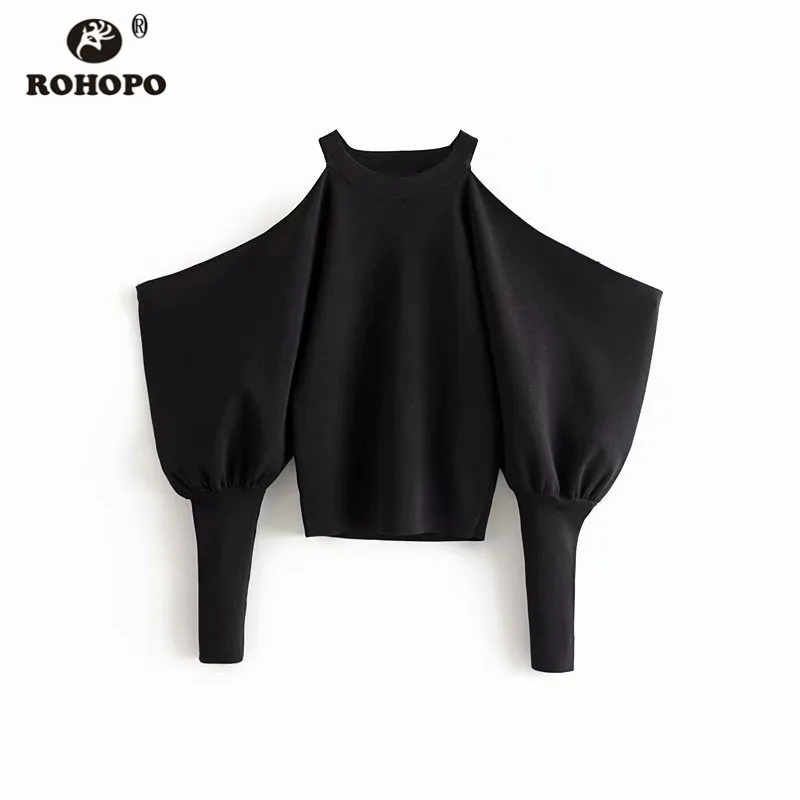 ROHOPO Puff с длинным рукавом черный Corop трикотажные топы тройник от Shuolder дамы туника