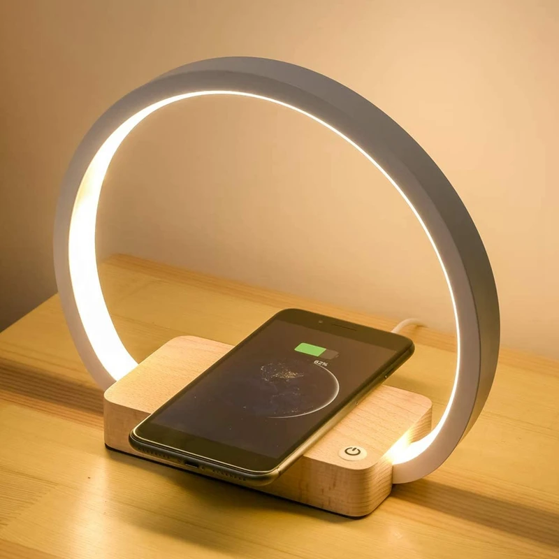 

Bedside Lamp Wireless Charger LED Desk Lamp with Press Control Table Lamp Eye-Caring Reading Light for Kids, Adults
