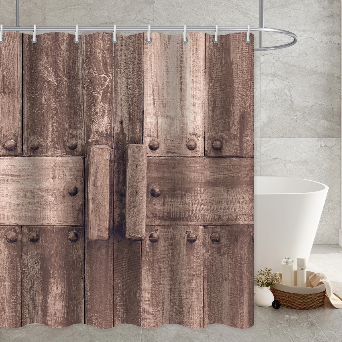 Rustic Shower Curtain Old Wooden Bronze Charcoal Garage Door Farm Style Duschvorhang Bed Bath and Beyond Decor Curtain Hooks