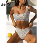 Купальник-бикини с завышенной талией, с принтом In-X, 2021