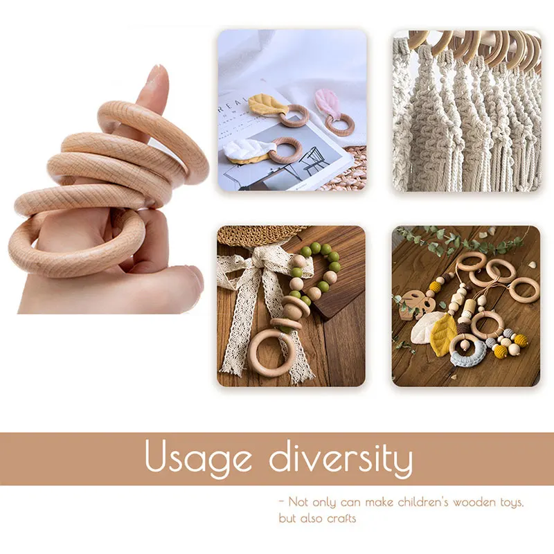 

10Pc Wooden Beech Ring Baby Teether BPA Free Natural Wood Rodent Teething Ring Toy Montessori DIY Nursing Kids Bracelet Gift