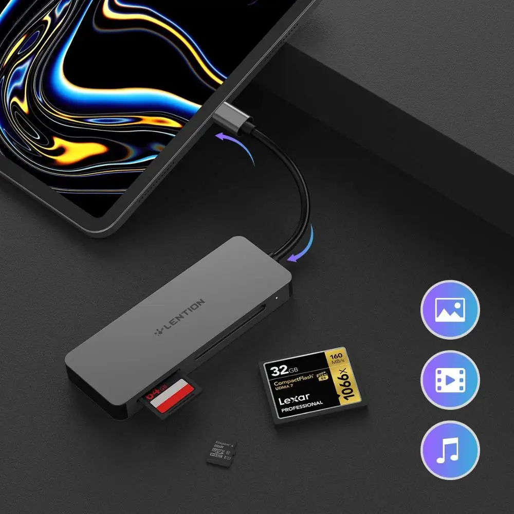 Кардридер USB C на SD/Micro SD/CF адаптер Type для MacBook Pro 16 (Порт Thunderbolt 3) Новый Air 13 |