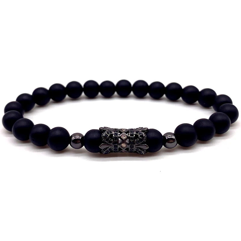 Модный новый черный длинный мужской браслет 8 мм камень матовый с бусинами для