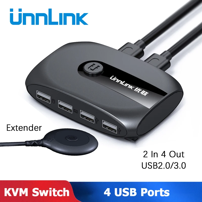 

Unnlink KVM Switch USB 3.0 2.0 Switcher With Extender 2 PCs Computers Sharing 4 USb Ports Keyboard Mouse Printer U Disk