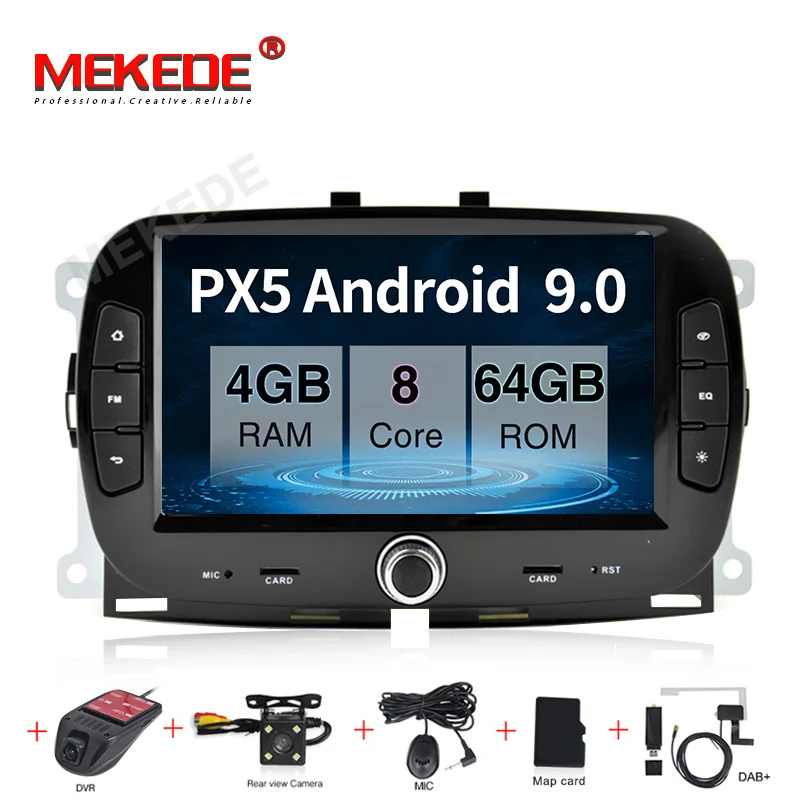 Android 9,0 4+ 64G Автомобильный CD dvd-плеер для FIAT 500-+ gps навигация 1024X600 Двухканальное радио мультимедиа 7 дюймов головное устройство - Цвет: 64G CAMERA DVR DAB