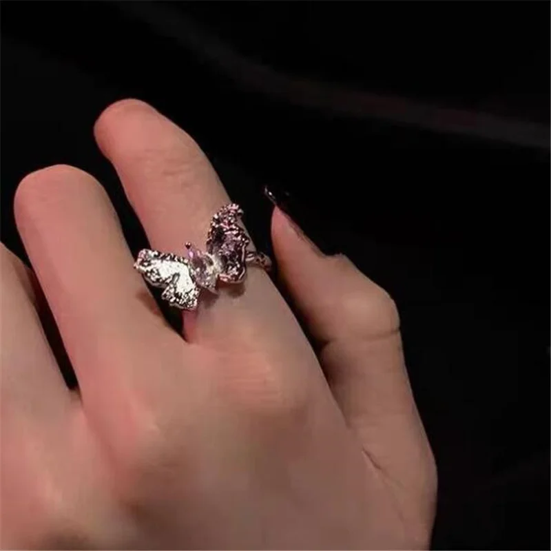 

Luxury Crystal Butterfly Rings for Women Adjustable Open Punk Rings Accessories New Fashion Jewelry