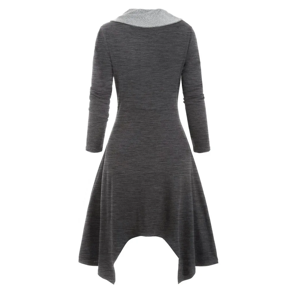 Зимнее платье MISSOMO женское шарф воротник пуговицы пэчворк асимметричные вязаные