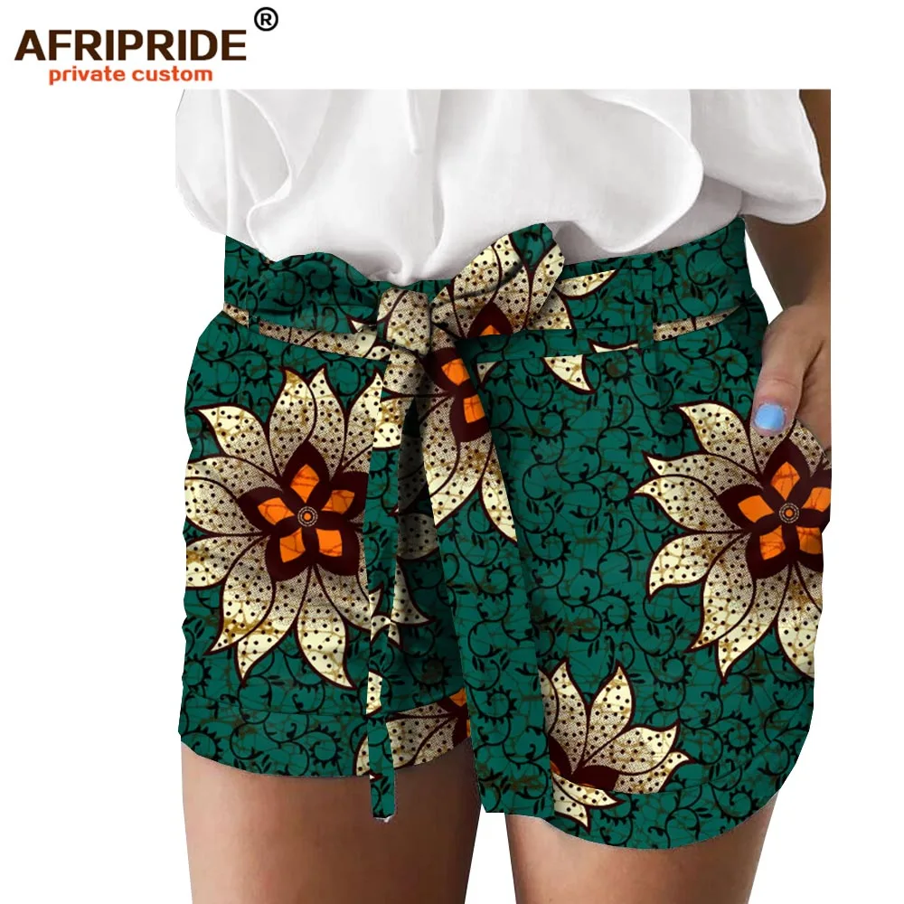 

latest african print summer shorts for womem AFRIPRIDE tailor made 100% cotton casual women shorts with sashes A1821005