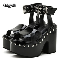 gdgydh great quality plus size 43 chunky high heel shoes black gothic cool summer platform sandals women ankle buckle bright