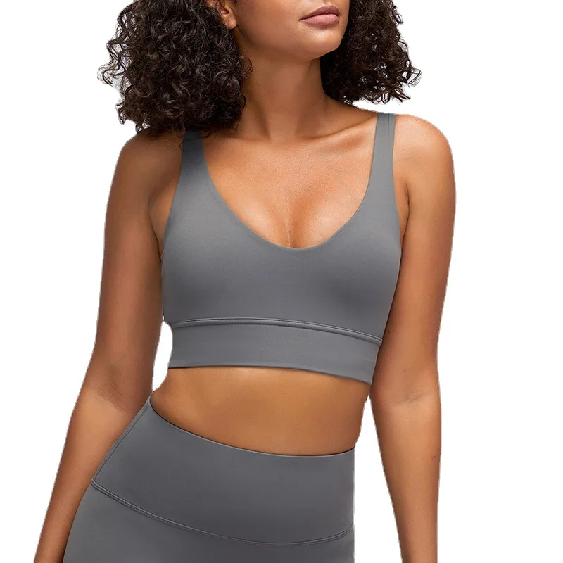 

Skin-friendly nude sports bra V-neck beauty back yoga underwear shockproof gathering fitness vest sports bra ladies