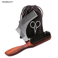hot sale beard styling shaving kit beard grooming comb trimming straight razor with scissors beard beauty tools