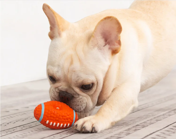 Dog Latex Rugby Squeaky Chew Bite Toy Soundball Natural Non-toxic Molar Tennis Ball Outdoor Playing Interactive Puppy Pet Funny