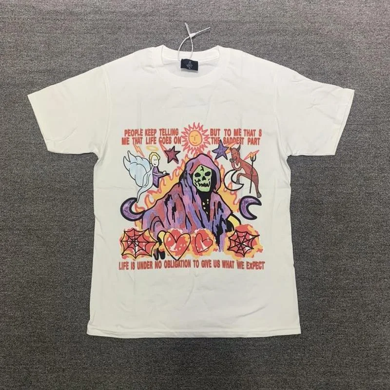 

22SS 3D Foam Skull Flame Print Astroworld T Shirt Men Women EU Size 100% Cotton Cactus Jack Top Tees Streetwear Summer Military