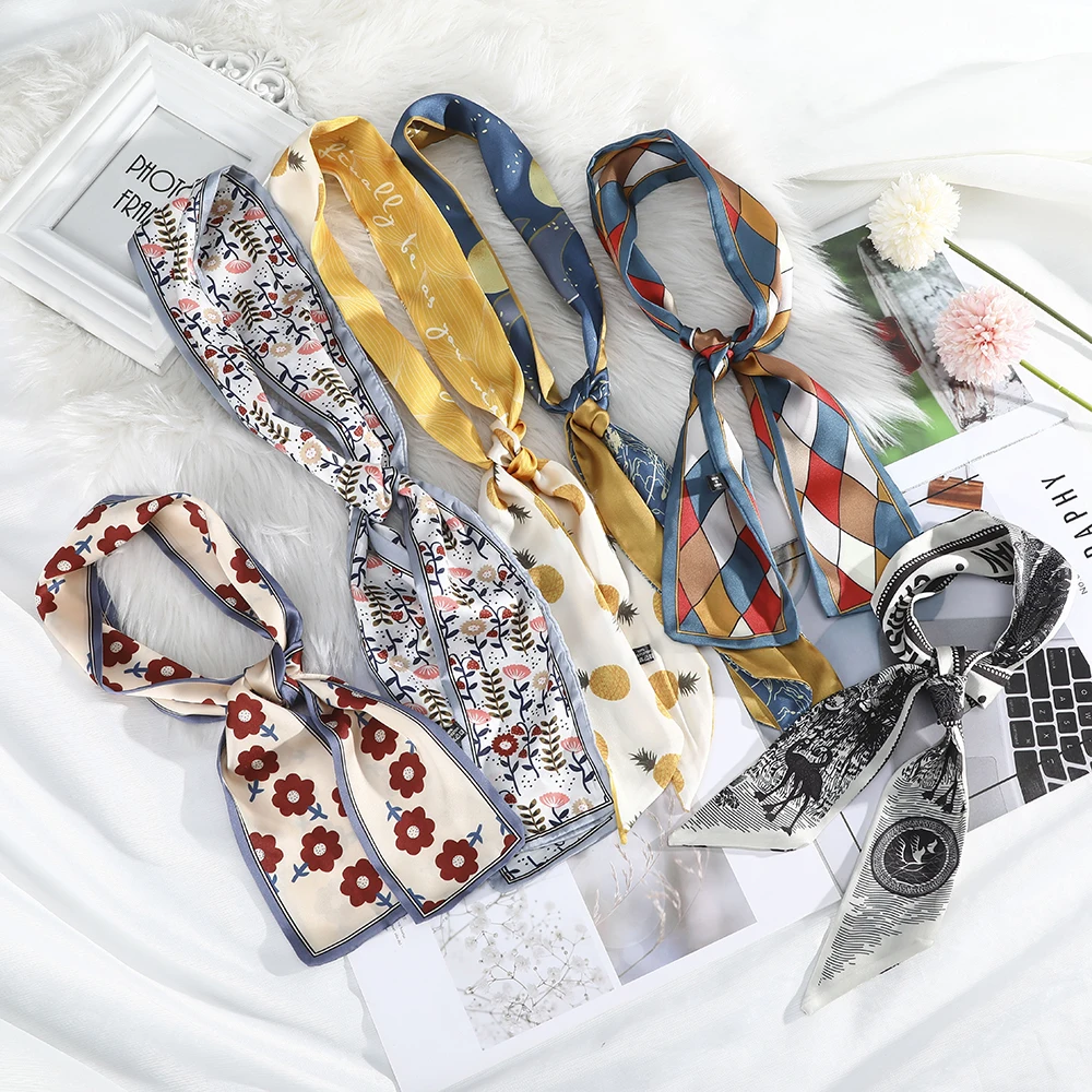 

Satin Printing Headbands For Women Fashion Neck Scarves 2021 Spring Summer Hair Scarf Cute Hair Band New Hair Accessories
