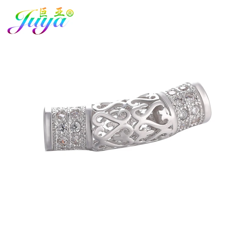 White Gold Juya DIY золотые/серебряные/розовые золотые разделительные бусины, поставки, микро проложенные циркониевые изогнутые трубчатые бусины для изготовления ювелирных изделий из натурального камня и жемчуга - Цвет: White Gold