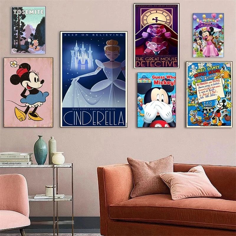 

Home Decor Mickey Mouse Canvas Painting Donald Duck Pictures Wall Art HD Print Princess Modular Poster No Frame For Living Room