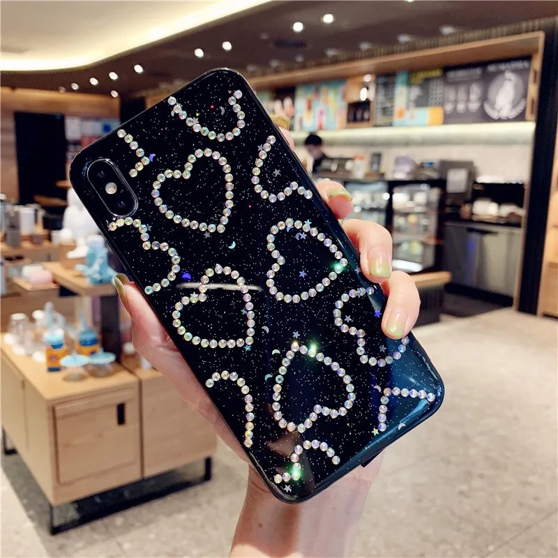 Sinocom Handa Glitter Love Heart Rhinestone Phone Case For iPhone12 11pro 13promax X XS XR XS Max 6 6S 7 8 Plus