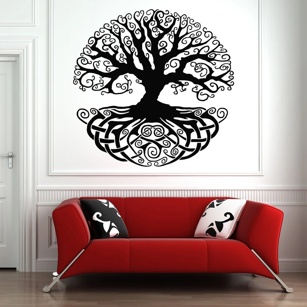 Дерево жизни Наклейка на стену дерево корни ветка Шаблон наклейка для дома