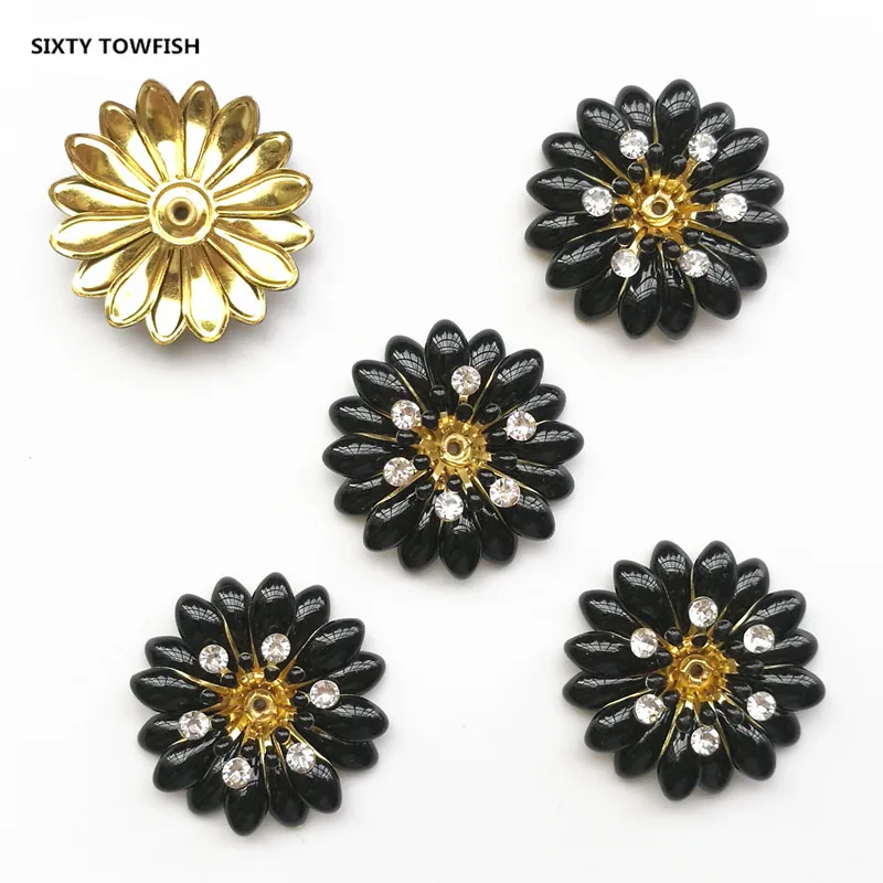 5 Pieces/lot 8 styles Copper Filigree Rhinestone Flower Slice Charms Base Setting DIY Jewelry Accessory Findings