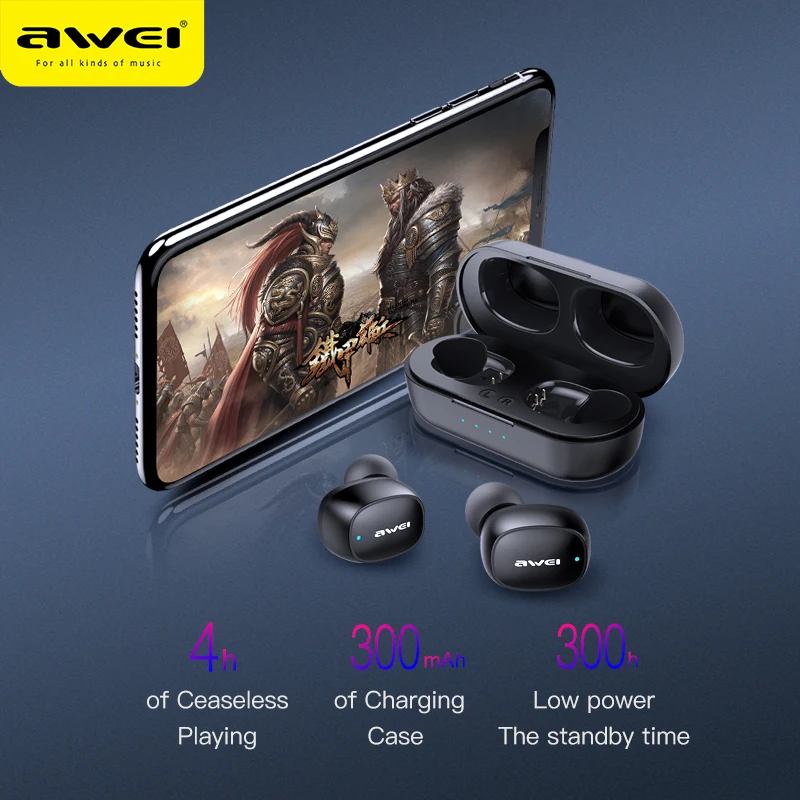 AWEI T13 TWS настоящие беспроводные Bluetooth наушники бас Hi Fi вкладыши мини капсулы