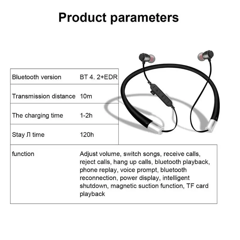 

T22 Waterproof Bluetooth Earphone Wireless Magnetic Neckband Earbuds Handsfree Sport Stereo Headphones for Samsung Xiaomi W/ Mic