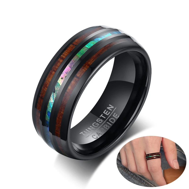 8 мм черное кольцо из карбида вольфрама Koa деревянная оболочка свадебный браслет
