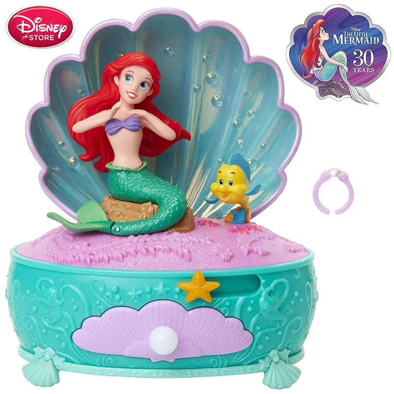 Caja de joyería de la sirenita para niños y niñas, joyería auténtica de la princesa de 30 aniversario de Disney, con música de Frozen, figuras, regalo