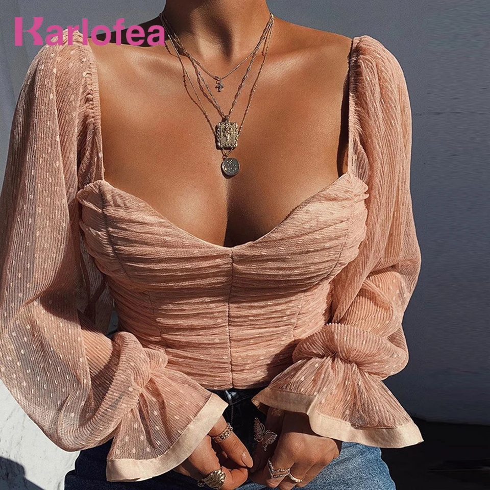 Новая Милая женская блузка в горошек Kealofea с квадратным вырезом прозрачная