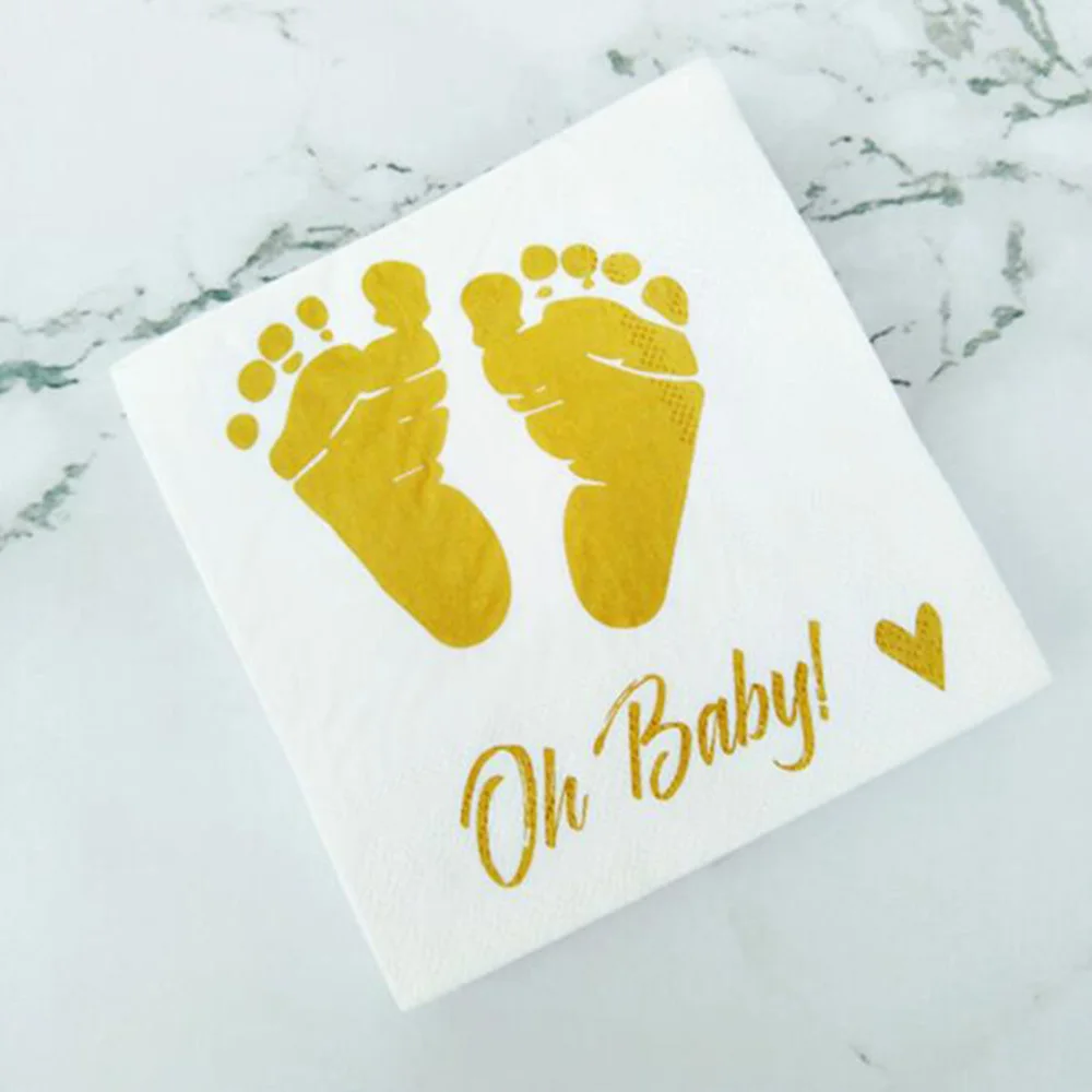 3 слойные одноразовые салфетки Oh Baby с золотым ножком детские праздничные