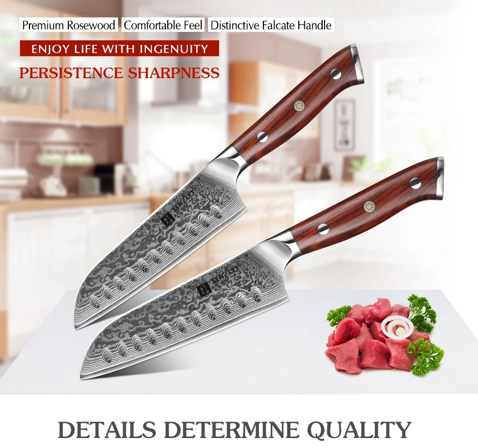 XINZUO 5 ''дюймовый нож Santoku 67 слоев Китай Дамасская сталь кухонные ножи Высокое качество барбекю нож с розовой деревянной ручкой