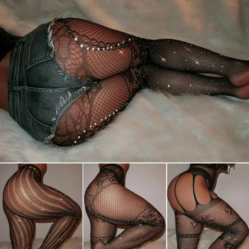 Женские блестящие чулки со стразами сексуальные сетчатые колготки с кристаллами