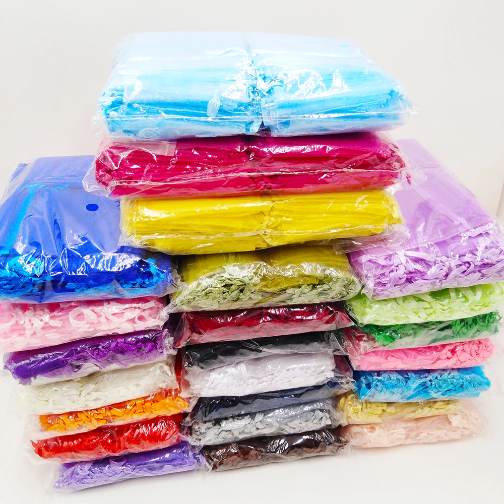 100 шт., 7x9, 9x12, 10x15, 13x18 см, сумки из органзы для упаковки ювелирных изделий, сумки для украшения свадебной вечеринки, сумки для подарков, 24 цвета