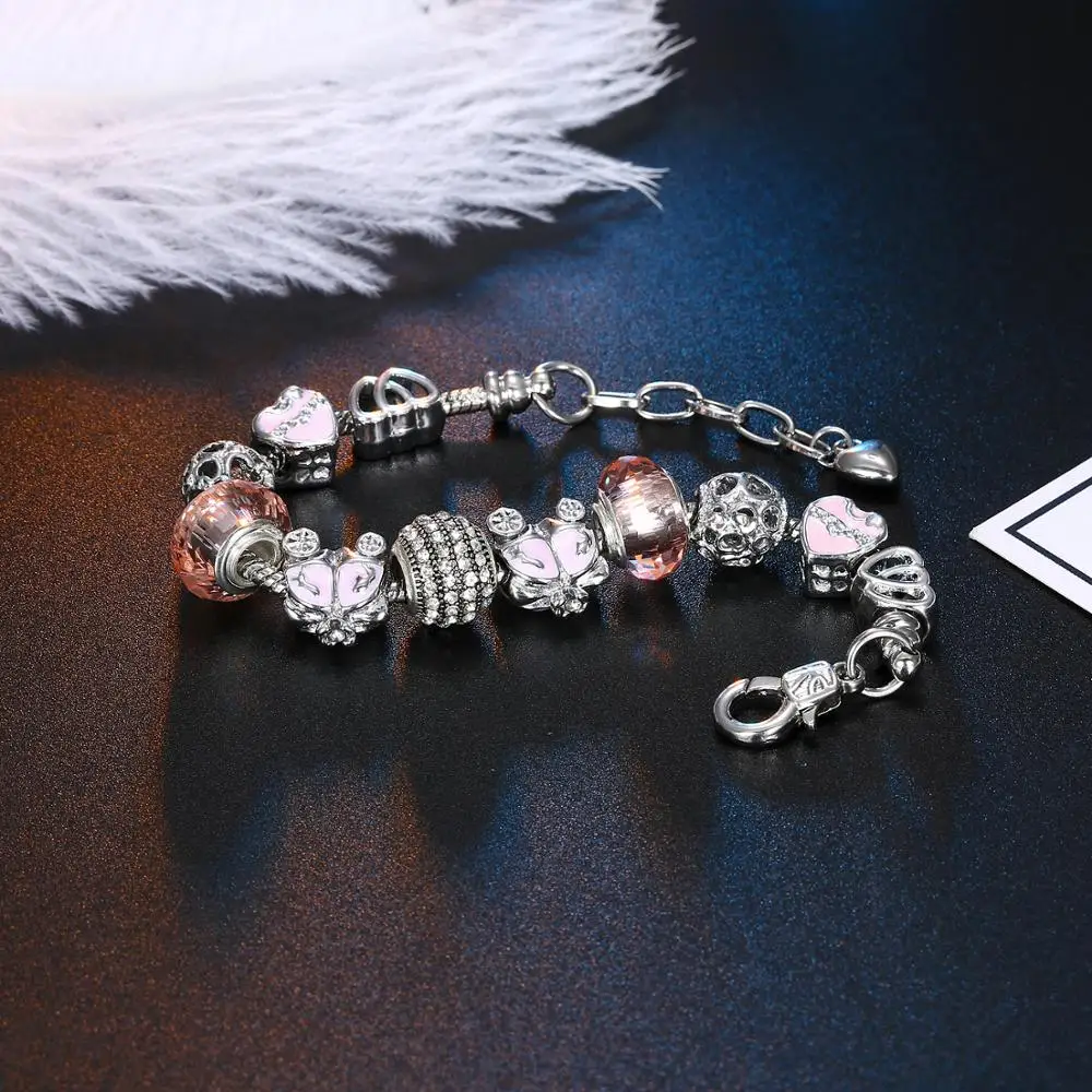 2020 new colorless UV plating bracelet pink crystal pumpkin car spacer beads DIY Pan family style girlfriends girl gift | Украшения и