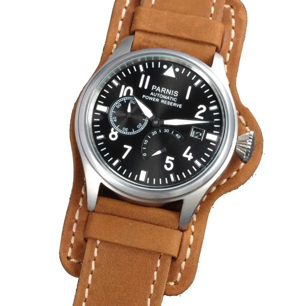 47 мм parnis с черным циферблатом светящийся запас хода Морская Чайка 2530