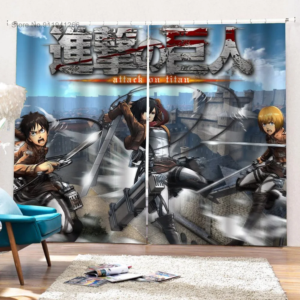 

Japan Anime Attack on Titan Blackout Curtain 3D Print for Living Room Window Drapes 2 Panels Cartoon Window Treatments Decor