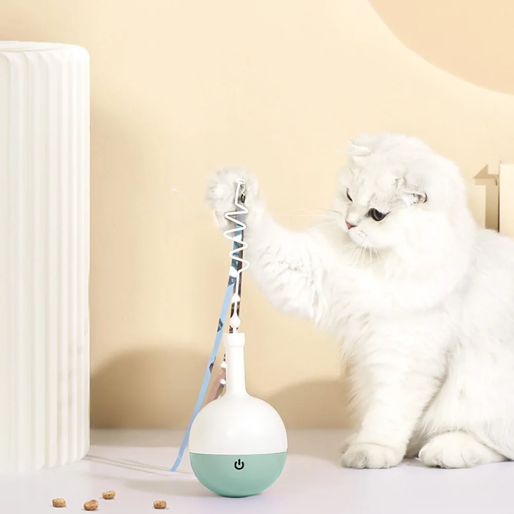 

Cat Tumbler Toy Cat Interactive Ball Cat Food Dispenser Ball Cat Treat Ball with Teaser Wand Cat Slow Feeder Ball for kittys